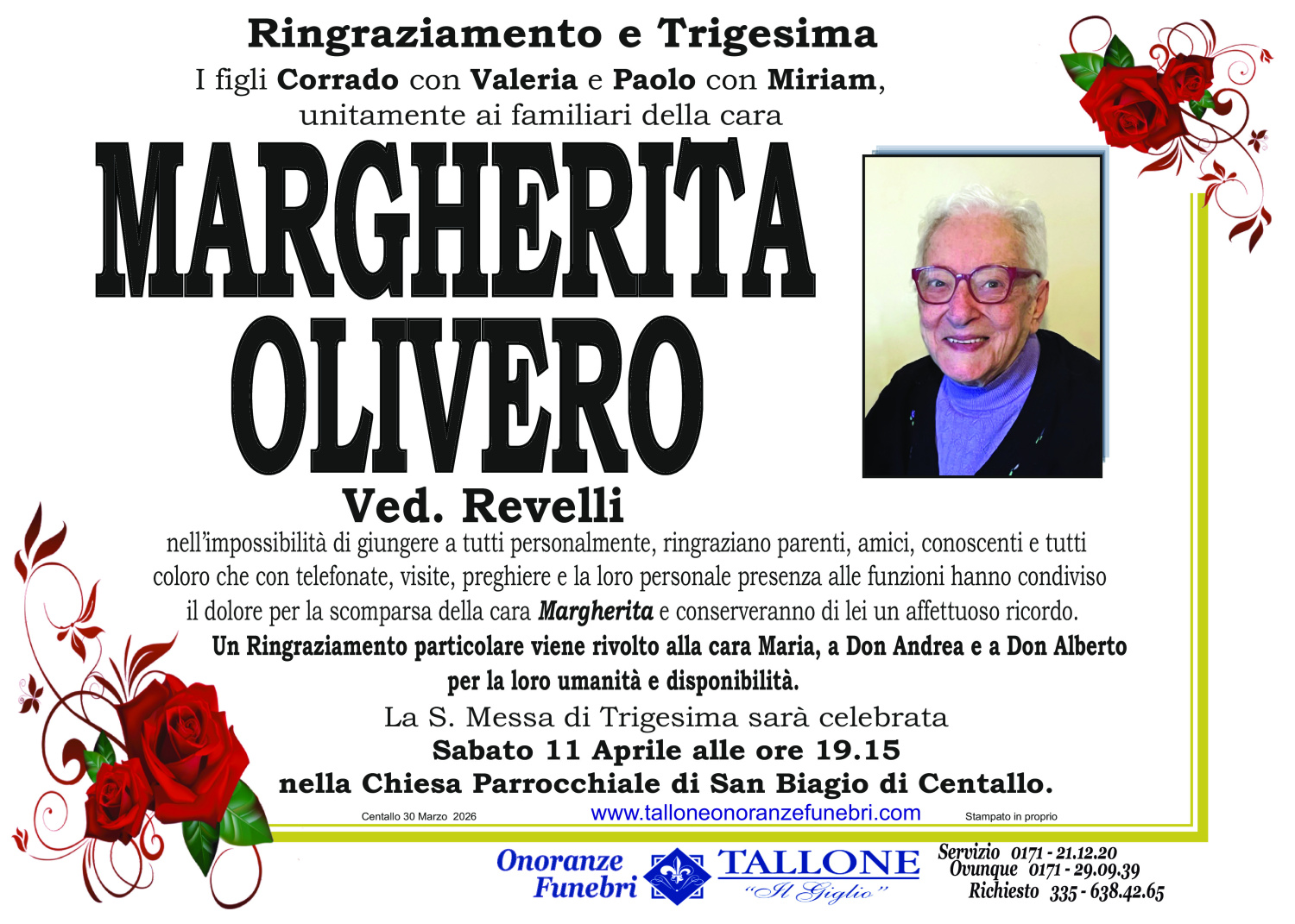 <br />
<b>Warning</b>:  Undefined variable $info in <b>/home/tallone/public_html/ringraziamenti.php</b> on line <b>68</b><br />
Margherita Olivero